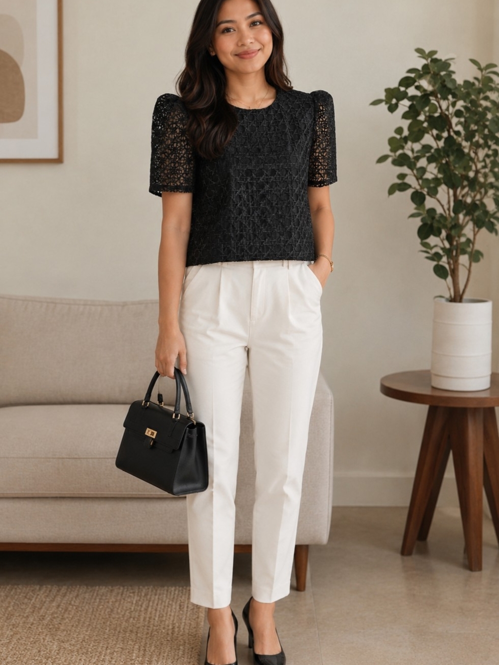 Black Lace Puff-Sleeve Blouse - Elevated Everyday Top
